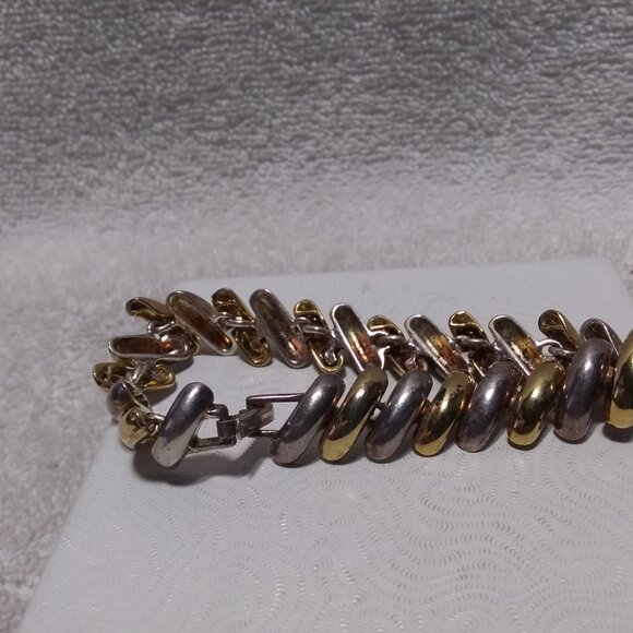 Fossil Silver Gold Half Circles Bangle Bracelet Good Usable Condition - Picture 3 of 7